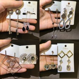 Metal Fashion Dangle With Zircon Long Geometric Earrings Peals Women Ear Drop Silver And Gold Random Styles Wholesale