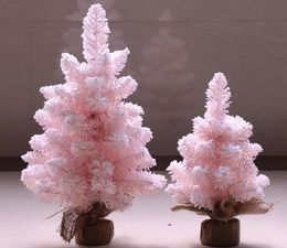 Mini Pink Christmas Tree Desktop Furnishing Tree Christmas Home Party Decor Supplies PVC Christmas Flocking Trees Hotel Shop Window Decor