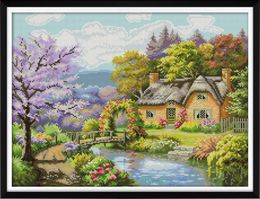 The riverside lodge home cross stitch kit ,Handmade Cross Stitch Embroidery Needlework kits counted print on canvas DMC 14CT /11CT