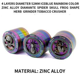 Grinder de erva seca de 52 mm de 52 mm de fumar trituradores de tabaco com sapo de sapo de sapo design de griomer de zinco a laser laser ferramenta