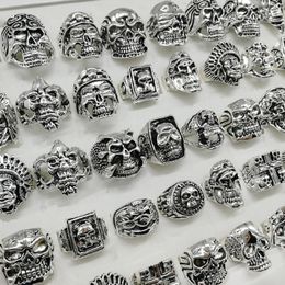 Newest punk Style 20pcs/lot silver skull band rings mix Skeleton big Sizes Men's women metal Jewellery gifts