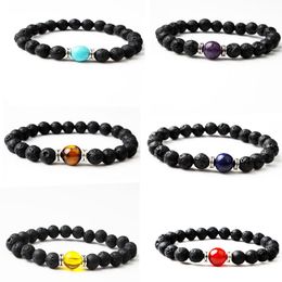 Fashion 8MM Natural Black Lava Stone Turquoise Tiger eye Bracelet DIY Aromatherapy Essential Oil Diffuser Bracelet