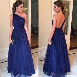 Classic Blue One Shoulder Bridesmaid Dresses Floor Length Sash Ruched Pleats 2020 Custom Made Maid Of Honour Gown For Country Wedding
