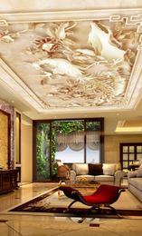 Custom Painting Embossed flower Ceiling Wall Mural Modern Designs 3D Living Room Bedroom Ceiling Wallpaper Papel De Parede