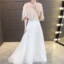 Wedding Ostrich Feather Cape Fashion Winter Cloak Bridal Shawl Marriage Shrug Coat Fur Wraps Wedding Party Boleros Jacket272W