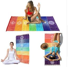 Gökkuşağı Çakra Goblen Havlu Halı Mandala Boho Seyahat Yoga Mat Açık Paspaslar 150x70 cm 100x45 cm Plaj mat KKA6819