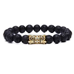 Lava Rock Stone Bracelets for Mens Womens 8MM Natural Essential Oil Diffuser Beads Long Crown Bangles for Girls Boys