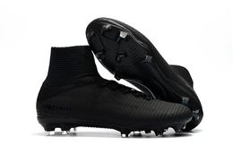 NIKE 2018 Recién llegado de color negro Tacos de fútbol Mercurial Superfly Zapatos fútbol para niños Tobillo alto Cristiano Ronaldo Hombres de fútbol para mujer