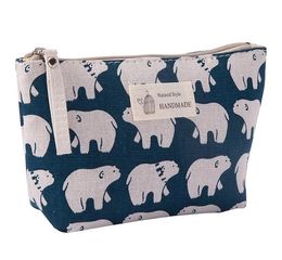 DHL100pcs Cosmetic Bag Whale Sea Bear Graid Printed canvas Multifunctional Zipper Toilertry Bag