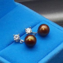Fashionable female pearl Jewellery 925 silver shiny zircon pearl earrings natural dyed pearl sterling silver earrings