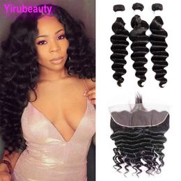 Malaysian Virgin Hair Cheap Loose Deep 3 Bundles With 13X4 Lace Frontal With Baby Hairs Extensions 4 Pieces Bundles Frontals