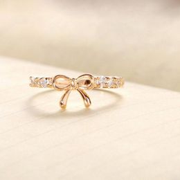 Korean Jewelry rings ladies band new fashion design Simple Crystal wedding bands rings with Bowknot