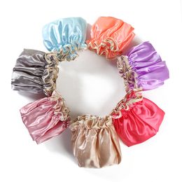 New arrival Satin+EVA Reusable Shower Cap hat cover Travel Waterproof Double Layer Bath Elastic Band Large F3539