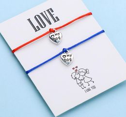 20pcs/10set Love Letter My Dog Charm Bracelet For Women Men Vintage Paw Double Heart Couple Bracelet Gift
