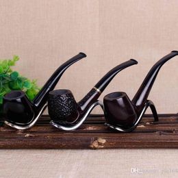 New hot sell small leaf Ebony Wood pipe 9mm filter cigarette holder solid wooden bucket smoking set