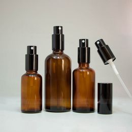 Cosmetic Packaging Amber Glass Spray Bottles 30ml 50ml 100ml with Black SS Gold Spray Lid