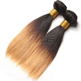 Mongolian Straight 1B/27# Human Hair Extensions Ombre Straight Hair Weaves 10" to 24" Virgin Brazilian VMAE HAIR