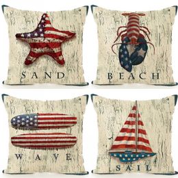 With Zipper Cushion Cover Square American Nation Flag Sailing Boat Fishstar Life Ring Pillow Case Soft Linen Cotton Pillowcase 7qy BB