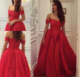 Arabic Dubai Evening Dress 2019 Cheap Red Off Shoulders Appliqued Holiday Women Wear Formal Party Prom Gown Custom Made Plus Size