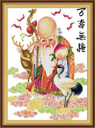 Longevity god crane decor paintings ,Handmade Cross Stitch Embroidery Needlework sets counted print on canvas DMC 14CT /11CT