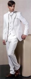 Classic Designe White Groom Tuxedos Notch Lapel Two Button Groomsmen Mens Wedding Tuxedos Excellent Man Suit(Jacket+Pants+Vest+Tie) 470