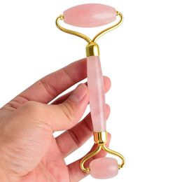 2019 3 Colours Pink Double Head Massage Roller Natural Rose Crystal Quartz Jade Stone Anti Cellulite Wrinkle Facial Body Beauty Health Tool