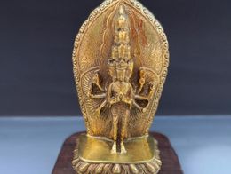 Tibetan Gold plated bronze statue of thousand hand Guanyin