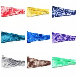 Fitness Run Sweatbands Headwrap Tie-dye Headband Sports Yoga Hair Bands Bandana Printed Turban Stretch Headdress Hair Accessories AZYQ6509