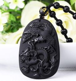 Natural Obsidian Dragon and Phoenix Chengxiang Jade Pendant Pendant for Men and Women