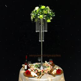 Tall Silver or Gold Metal Flower Stand with Acrylic Beads for Wedding Decoration Table Centrepiece Modern senyu0195