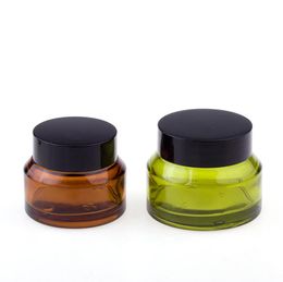 15g 30g 50g Brown Green Empty Glass Jars With Black Lids Cosmetic Containers Skin Care Eye Cream Jars Pot Refillable Bottles