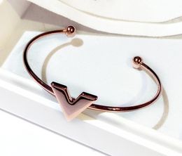 New fashion ins luxury designer Letter V open adjustable bangle bracelet for woman girls 18cm rose gold silver