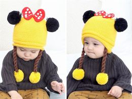 Baby Girls Bow winter hat 5 Colours headband wig knit Hats children wool knited Head band hair makeup beauty tools free ship 20