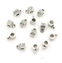 300pcs Tibeten Antique Silver Metals Big Hole European Bail Beads Connector Charms For Jewelry Making Findings Wholesale Accessories 10x5.5x6mm