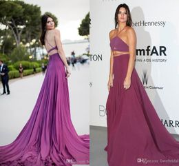 Grape Sexy Two Piece A Line Prom Dresses Halter Neck Floor Length Cirss Cross Long Evening Wear Party Gown Cheap Simple Ogstuff Custom