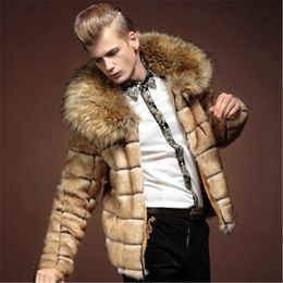 2018 autumn and winter new men's faux fur coat big fur collar warm long section artificial windbreaker cotton clothing