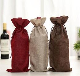 Jute Wine Bags Champagne Wine Bottle Covers Gift Pouch burlap Packaging bag Wedding Party Decoration Wine Bags Drawstring cover SN686