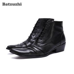Batzuzhi Japanese Type Men Shoes Boots Fashion Black soft Leather Ankle Boots Lace-up Business Formal Boots Men chaussure homme