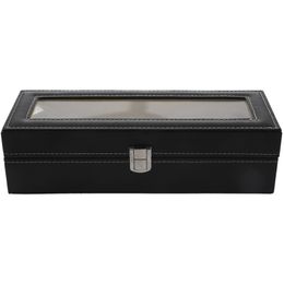 Watch case Leather watch box Jewellery box Gift for men (6 compartments - Black)