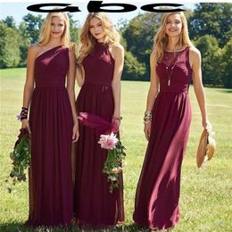 2019 New Burgundy Bridesmaid Dresses A Line Sleeveless Floor Length Mixed Styles Wedding Party Dresses Cheap Summer Boho Maid of Honour Gowns