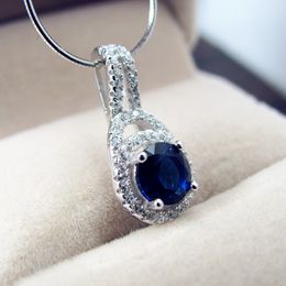 Fashion- Sterling Silver Sapphire Pendant Necklace For Women 1ct Blue Gemstone AAA Zircon Diamond Necklace Pendant Jewelry