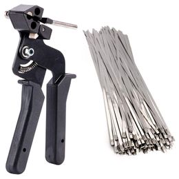 Freeshipping 200Pcs Stainless Steel Cable Tie Tool Auto Tightener Cut Fasten Self-Locking Zip