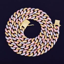 12mm Ice Out Zircon Men's Colorful Cuban Necklace Chain Rock Street Hip hop Jewelry Copper Material CZ Clasp Necklaces Link 18-28inch