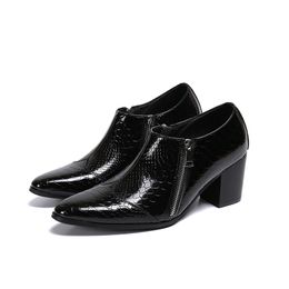 High Party Personality Heel Plus Size Genuine Leather Men Shoes Stage Dance Increase Height Male Dress Sho 7785
