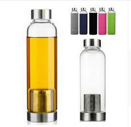 550ML Water Bottle with Stainless Stell Tea Philtre Double Wall Glass Bottle Office Tea Water Philtre Drinkware 5 Colours Gifts Free Shipping