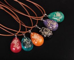 Transparent Water Drop Dried Flower Pendant Necklace for Women Girls Handmade Luminous Flowers Jewelry 6 Color Nice Gifts