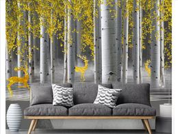 3D Custom wall papers home decor photo wallpaper 3D space birch forest fawn TV sofa background wall painting wallpaper for walls 3d