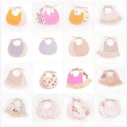 Baby Bibs Infant Cartoon Floral Burp Cloths INS Fashion Bandana Waterproof Pure Cotton Saliva Bibs Kids double layer tassel Bibs D1028