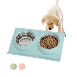Stainless Steel Double Pet Bowls Food Water Feeder for Small Dog Puppy Cats Pets Supplies Feeding Dishes226G