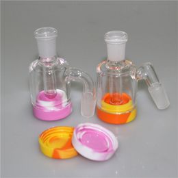 wholesale hookah Glass Ash Catcher with Detachable silicone container for dab oil rig mini 14mm 18mm ashcatcher bong free